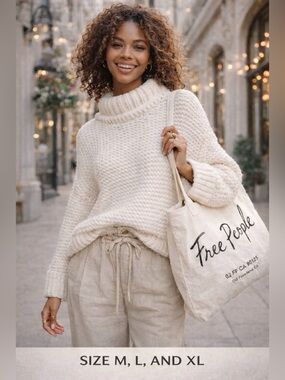 Free People Ivory Chunky Turtleneck Sweater